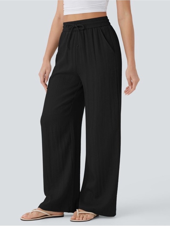HALARA Pants - HALARA Size Small/ Tall Black Wide-Leg Drawstring Linen Pants